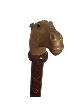 Vintage Antique Equestrian Braided Leather Riding Crop Carved Horse Head Pommel